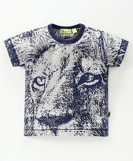 Buzzy Half Sleeves Tiger Print Tee - Blue