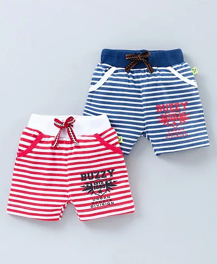 Buzzy Pack Of 2 Striped Shorts - Red Blue