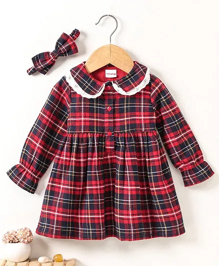 Babyhug Full Sleeves Frock With Hairband - Red