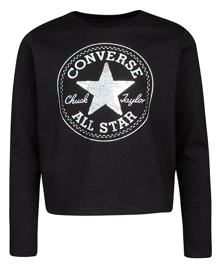 Converse Full Sleeves Brand Logo Printed Tee - Black