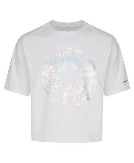 Converse Half Sleeves Brand Logo Print Tee -White
