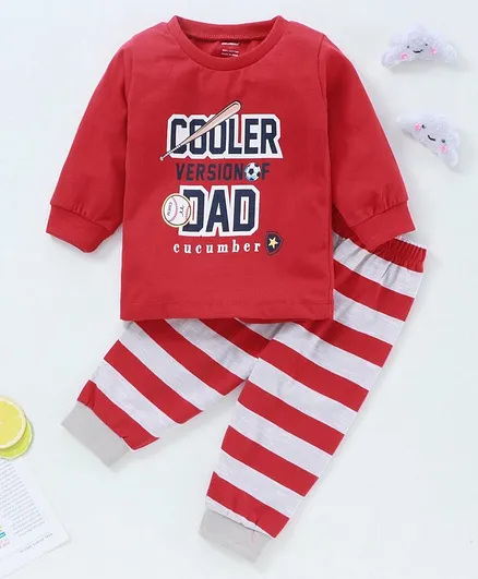 CUCUMBER Full Sleeves T Shirt and Bottom Wear Stripes Print - Red