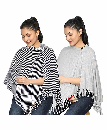 Nene Multi Purpose Mother's Breast Feeding Shawl Pack Of 2 - Grey White