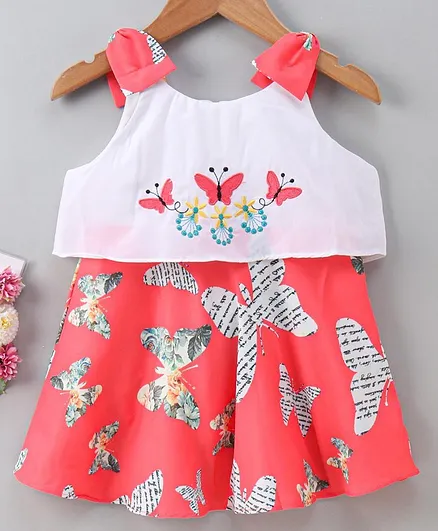 Enfance Core Sleeveless Butterfly Printed & Embroidery Poncho Dress - Red