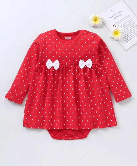 Babyhug Full Sleeves 100% Cotton Onesie - Red