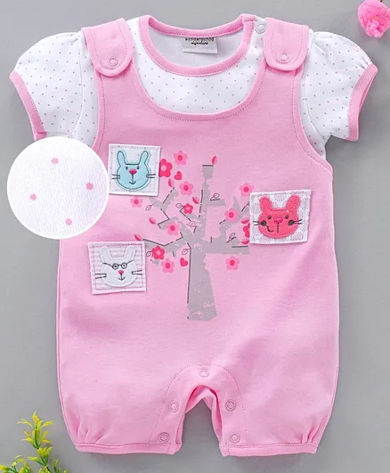Wonderchild Cap Sleeves Top With Printed Romper - Pink