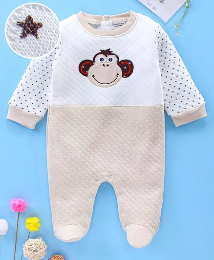 Wonderchild Full Sleeves Monkey Patch Polyfeel Romper - Fawn