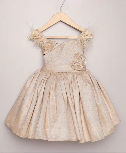 oui oui Sleeveless Floral Embellished Dress - Golden