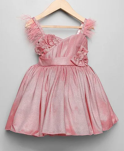 oui oui Sleeveless Floral Embellished Sweet Heart Neck Dress - Pink