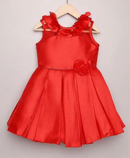 oui oui Sleeveless Floral Embellished Dress - Red