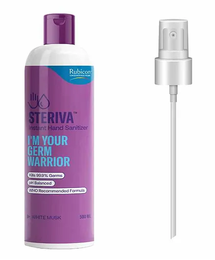 Steriva Rubicon White Musk Hand Sanitizer Bottle With Spray Attachment - 500 ml