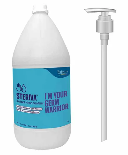 Steriva Rubicon Classic Cologne Hand Sanitizer Bottle With Pump Dispenser - 1 litre