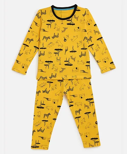 KIDSCRAFT Full Sleeves Zebra Print Nightsuit - Yellow