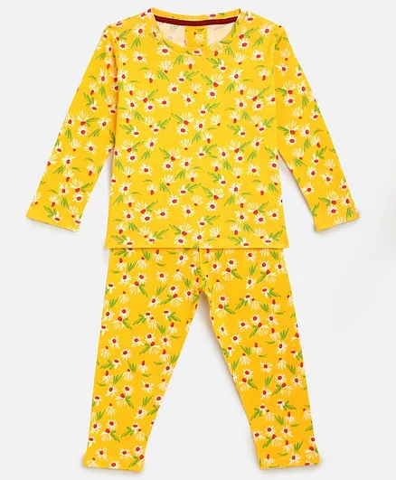 KIDSCRAFT Full Sleeves Flowers Print Nightsuit - Yellow