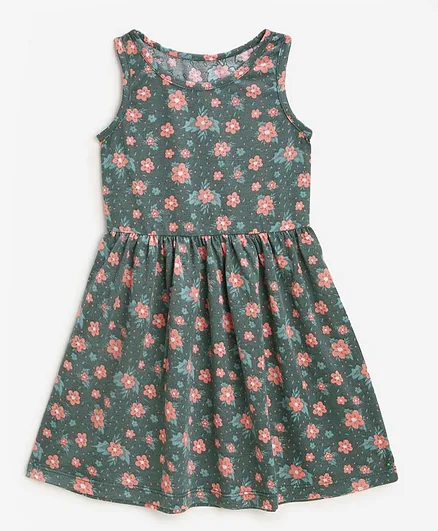 KIDSCRAFT Sleeveless Floral Print Dress - Green