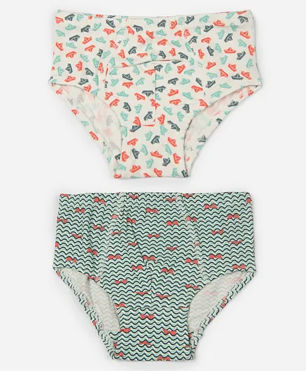 Keebee Organics Pack Of 2 Paper Boats Print Briefs - White