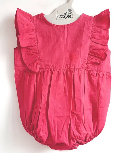 Keebee Organic Cotton Cap Sleeves Solid Romper - Red