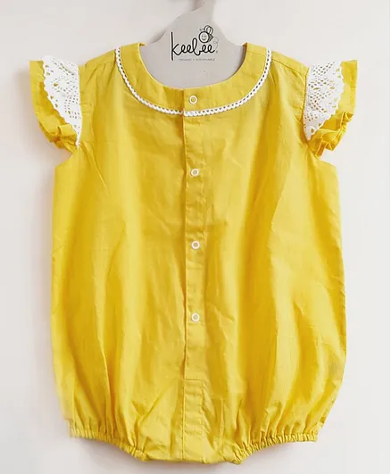 Keebee Organic Cotton Ruffle Sleeves Lace Detailed Romper - Yellow