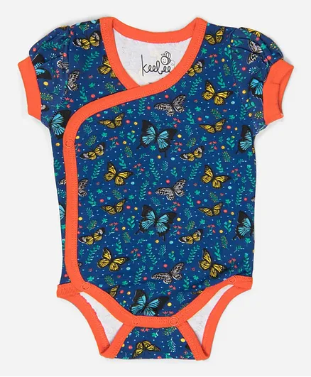 Keebee Organic Cotton Cap Sleeves Butterfly Print Onesie - Blue