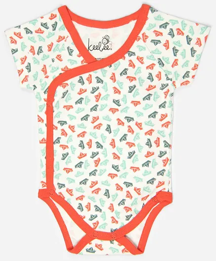 Keebee Organic Cotton Cap Sleeves Paper Boats Onesie - Blue & Orange