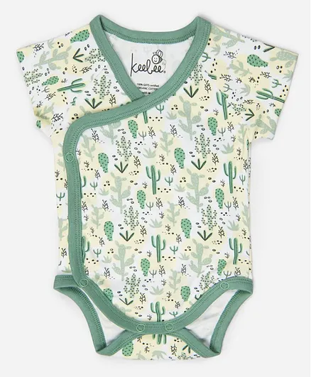 Keebee Organic Cotton Cap Sleeves Cactus Print Onesie - Green White