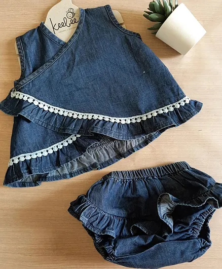Keebee Organic Sleeveless Lace Detailing Dress With Bloomers - Blue