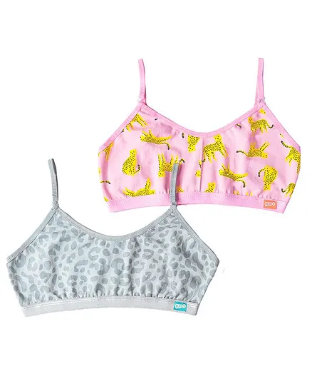 Plan B Pack Of 2 Sleeveless Leopard Printed Training Bra - Grey & Pink