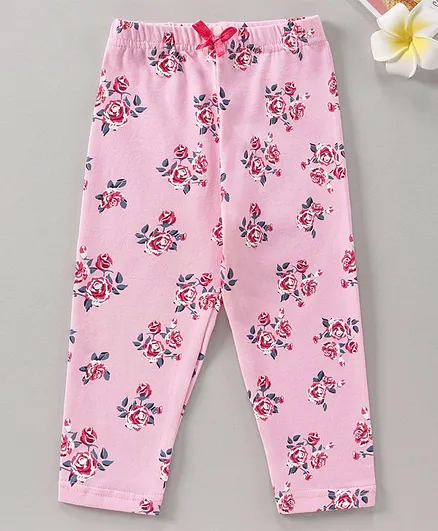 Babyhug Full Length Leggings Almond Blossom Print - Pink