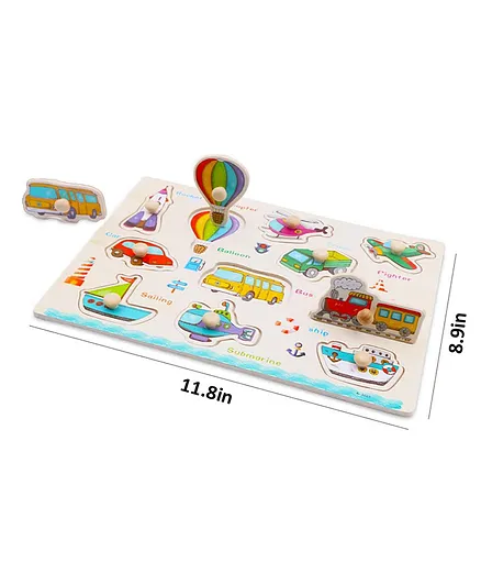 LazyToddler Vehicles Wooden Knob & Puzzle - 10 Pieces