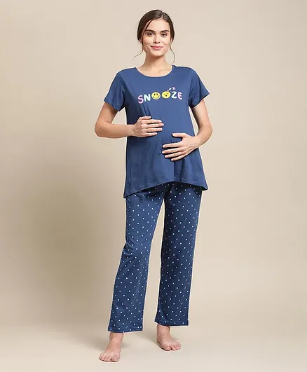 Bella Mama Maternity Sleep Suit Text Graphic - Blue