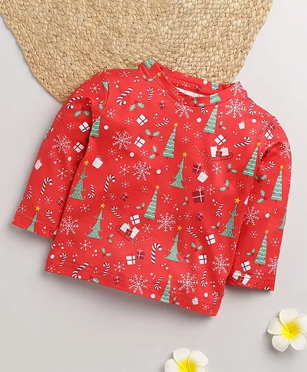 ROYAL BRATS Full Sleeves Christmas Print Tee - Red