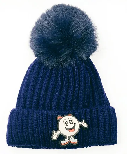 Kid-O-World Smiley Patch Woolen Cap - Dark Blue
