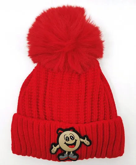 Kid-O-World Smiley Patch Woolen Cap - Red