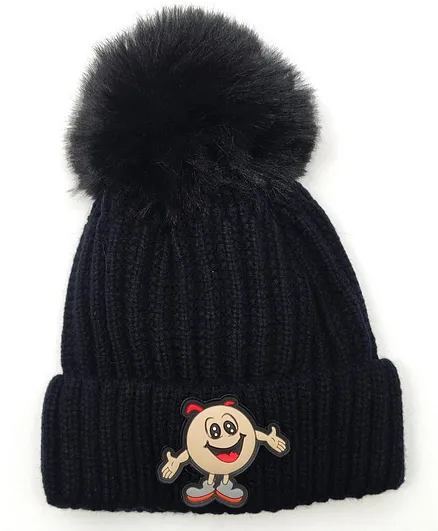 Kid-O-World Smiley Patch Woolen Cap - Black
