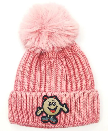Kid-O-World Smiley Patch Woolen Cap - Pink