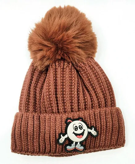 Kid-O-World Smiley Patch Woolen Cap - Brown