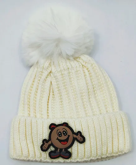 Kid-O-World Smiley Patch Woolen Cap - Cream