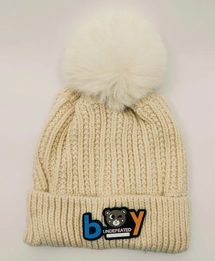 Kid-O-World Boy Patch Woolen Cap - Cream