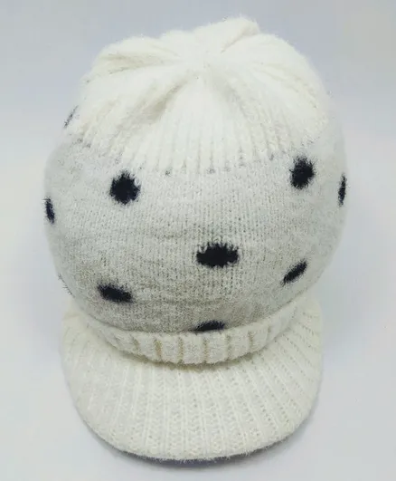 Kid-O-World Polka Woolen Tee Cap - White