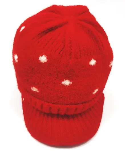 Kid-O-World Polka Woolen Tee Cap - Red