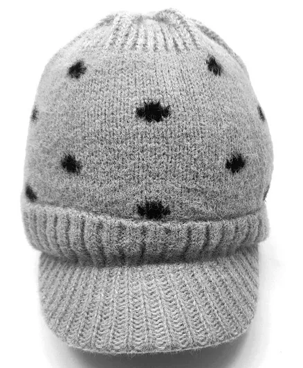 Kid-O-World Polka Woolen Tee Cap - Grey