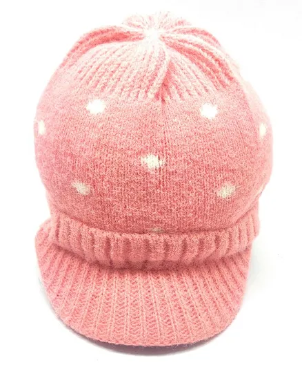 Kid-O-World Polka Woolen Tee Cap - Peach
