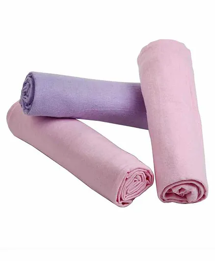 LazyToddler Cotton & Flannel Swaddles Pack of 3 - Pink, Purple & White