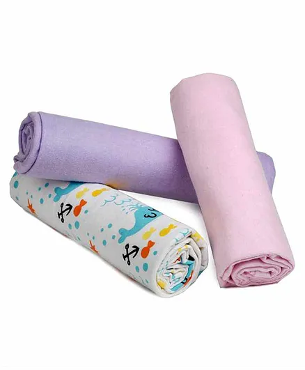 LazyToddler Cotton & Flannel Swaddles Pack of 3 Anchor Print - Pink, Purple & White