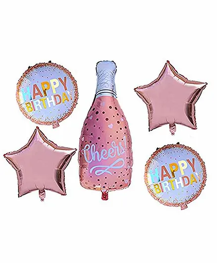Toyshine Big Champagne Bottle Mylar Happy Birthday Foil Balloons - Pack of 5