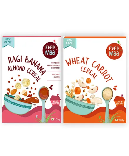 EverMaa Ragi Banana Almond and Banana Makhana Sweetpotato Cereal Boxes - 200 gm Each