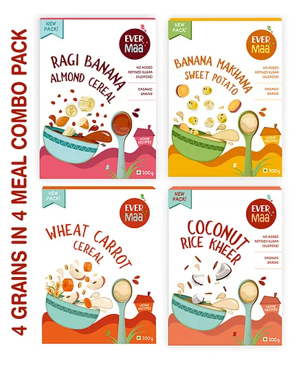 EverMaa 4 Grains in 4 Meals Cereals Pack of 4 - 200 gm Each