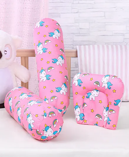Babyhug Pillow And Bolster Set Unicorn Print - Pink