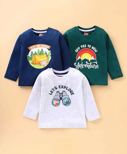 Babyhug Full Sleeves T-Shirt Text Graphics Pack of 3 - Multicolor
