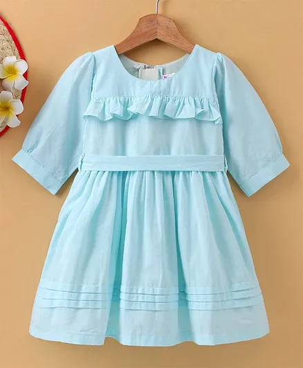 Rassha Half Sleeves Solid Dress - Green
